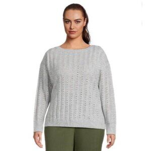 Terra & Sky Sweater Womens Size 2X 20W-22W Gray Knitted Boat Neck Cozy Warm